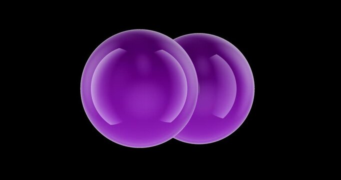 Iodine molecule model rotation animation seamlessly loopable. 3D rendering isolated on transparent background
