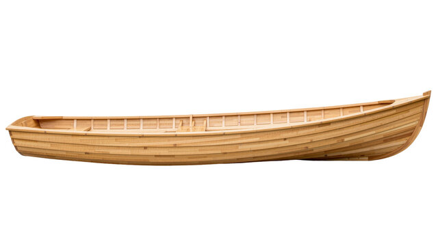 Wooden canoe with plank construction, isolated on transparent background