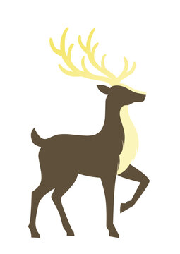 Minimalist vector illustration of a majestic deer with large antlers standing.