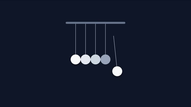 Newton's cradle physics animation: perpetual motion and momentum concept 4k energy kinetic