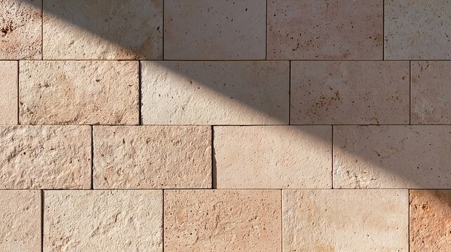 This close-up shows Armenian volcanic tuff masonry with fitted stones in pale rose, peach, and beige shades under afternoon light.