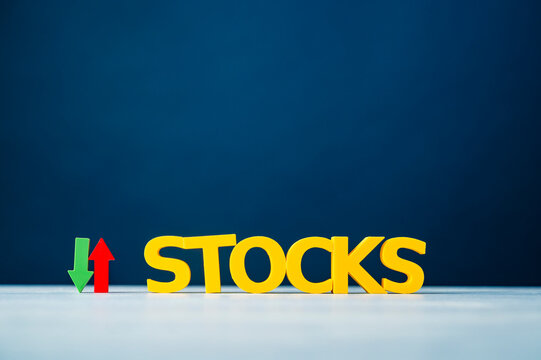 Stocks, stock market volatility and price movement concept with up and down arrows
