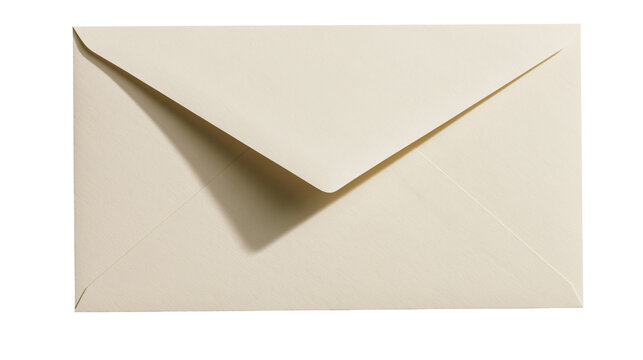 Cream colored paper envelope with pointed flap, isolated on transparent background