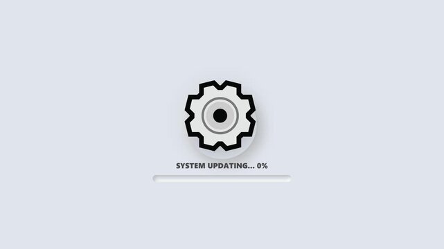 System Update Animation from 0 Percent to 100 Percent with Gear Icon and Progress Bar, Software Upgrade Interface for UI UX Design, Computer Maintenance, App Update and Digital Technology