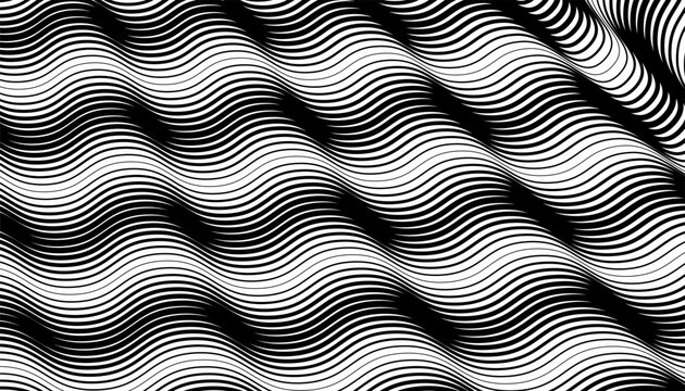 Black and white smooth transition with dynamic wave effect of lines. Sporty design element for modern background. Fully editable vector element. Eps10 