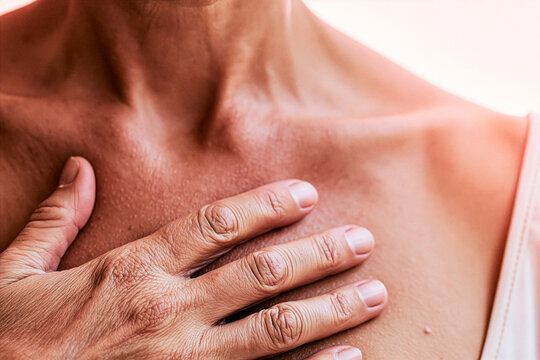 Woman Touching Breast in Breast Health and Cancer Awareness Concept