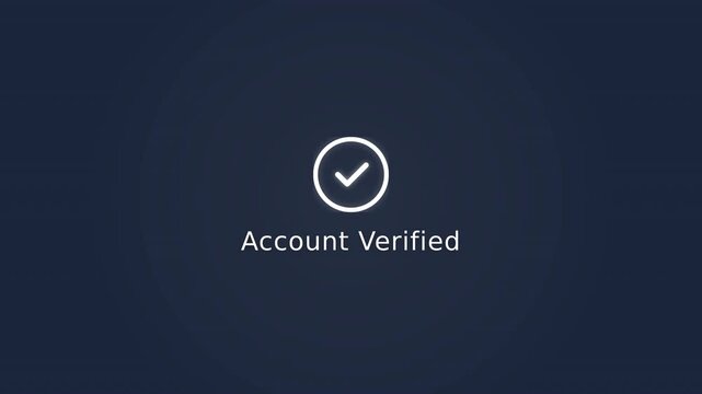 Minimalist account verified notification icon with checkmark on dark blue background for secure digital profile login screen