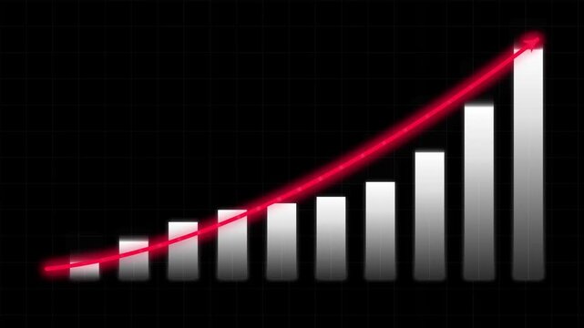Business growth with red arrow chart indicating profit growth on grid background motion graphic video.
