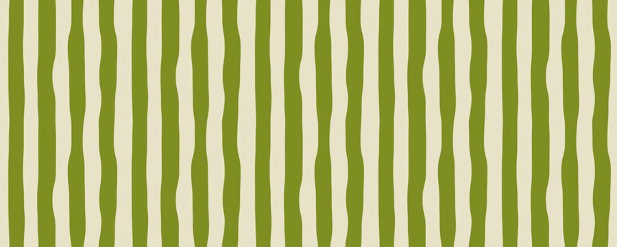 Organic irregular green striped seamless pattern. Vertical hand drawn lines background. Modern watercolor print for textile and  packaging. Abstract wavy stripes texture. Vector illustration