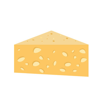 Swiss cheese wedge isolated on  transparent background,Cartoon maasdam or emmental cheese slice with holes, dairy product or organic food ingredient vector illustration.