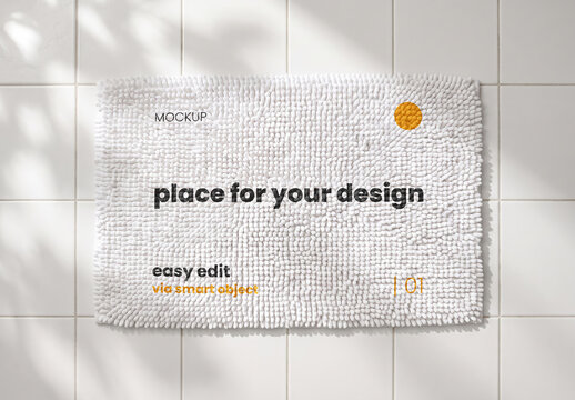Bath Mat on Bathroom Tiles Design Mockup