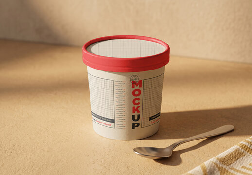 Ice Cream Tub and Spoon Branding Design Mockup