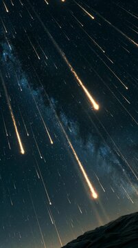 Bright glowing streaks move swiftly across a clear sky filled with stars in a nebula at night. This display captures the beauty of the cosmos.