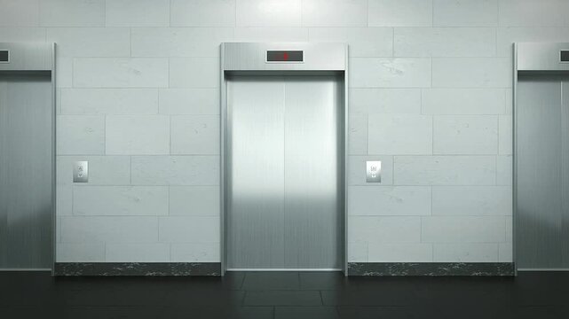 modern elevator door, with blue screen display animation fvx composite 4k.