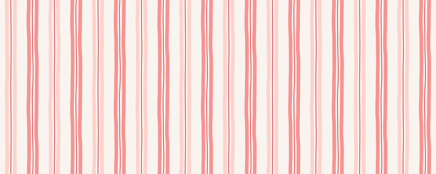 Watercolor seamless pattern with irregular pink stripes. Hand drawn vertical line background. Plaid repeat print for wrapping paper, textile, fabric and wallpaper. Vector illustration
