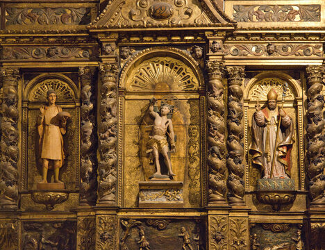 Gilded Baroque Altarpiece in Santa Maria Church, Cadaqu&eacute;s, Catalonia, Spain