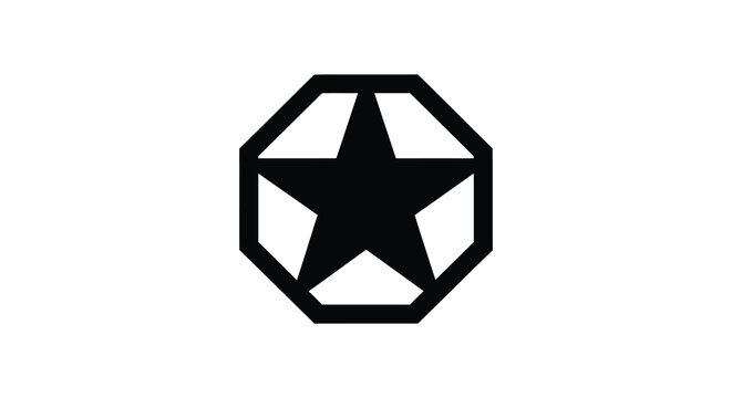 Octagonal star shape with five points black silhouette