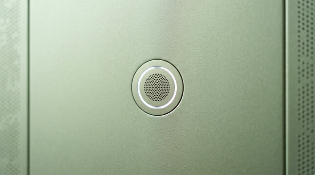 Illuminated circular touch power button with LED ring on smooth surface