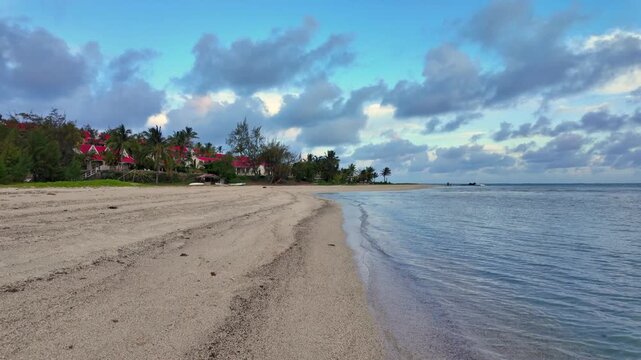 Scenic footage of the Rodrigues Island Lagoon, Iles des Cocos, Mauritius, Africa	
