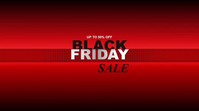 Black friday sale up to 50% off motion graphic on a vibrant red background commercial footage.