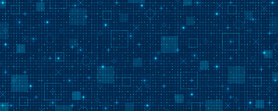 Blue fui HUD grid background. Hi tech GUI digital dashboard interface. Futuristic VR game ai screen. Mesh pattern in blueprint style. Vector illustration