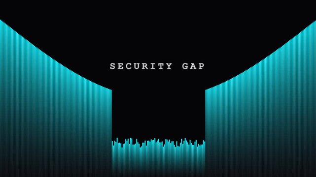 Abstract Cyan Digital Data Lines and Vulnerability Concept with Security Gap Text on Black Background
