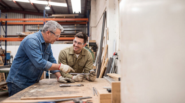 Trades Supervisor Mentoring Apprentice at Workshop Bench