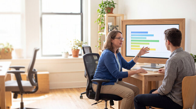 Payroll Specialist Explaining Fair Pay Chart to Employee
