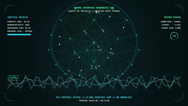 Futuristic Neural Interface HUD Display with Brain Scan Data
