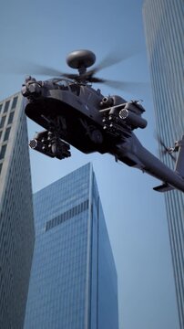 Helicopter hovering low angle vertical