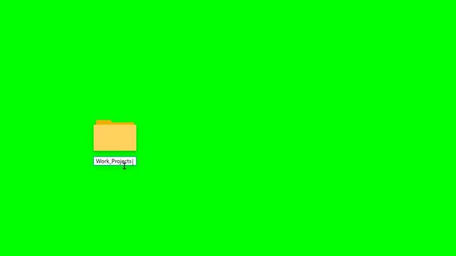 Computer mouse cursor selecting a work projects folder icon on a green screen background for chroma key