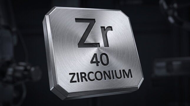 3D Illustration of Zirconium Element Tile from the Periodic Table with Atomic Number 40 and Metallic Texture