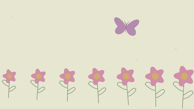 Fleurs printani&egrave;res et papillon dans une animation de P&acirc;ques