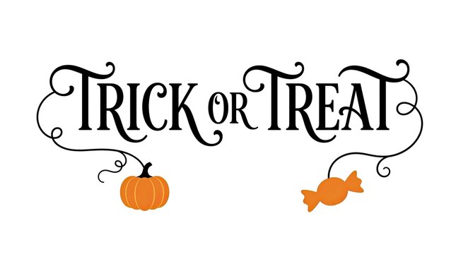 Decorative trick or treat halloween typography with cute pumpkin and candy icons