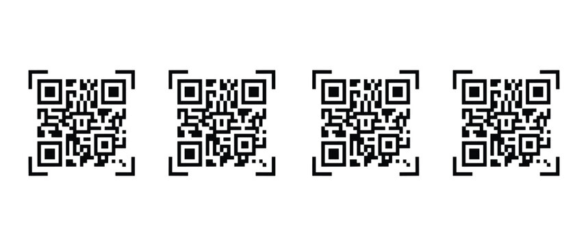 A set of four identical black square quick response codes arranged in a horizontal row on a clean white digital background