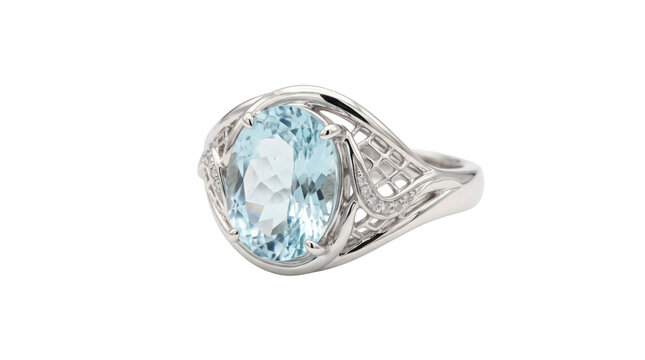 Elegant aquamarine ring in white gold, luxury oval gemstone jewelry with diamond accents, sophisticated blue topaz cocktail ring for engagement