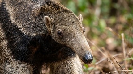 Obraz premium Close-up portrait of a giant anteater showing detailed coarse fur and long snout