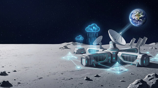 Lunar Cloud Computing Base with Data Network and Earth Communication
