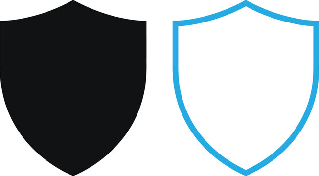 Black and blue outline shield icons isolated on a white background