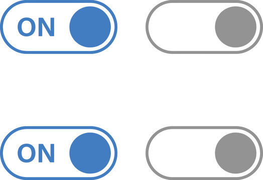 Set of blue and grey toggle switch buttons for mobile application user interface design