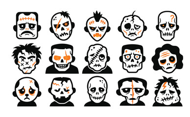 Obraz premium Set of scary zombie monster avatar face icons
