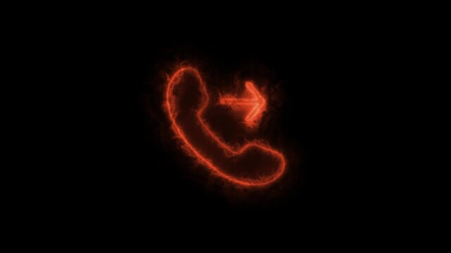 Red neon outgoing phone call icon with arrow animation on black background
