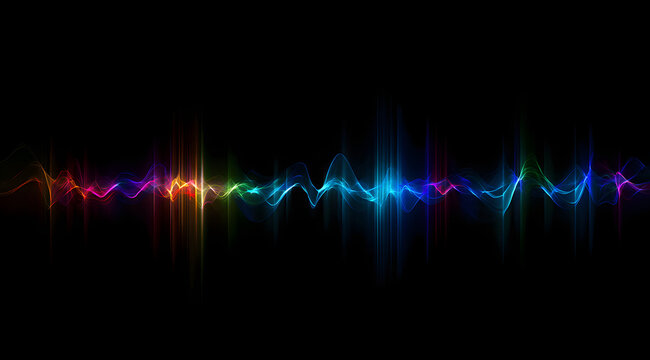 Multicolored sound wave display on a black background