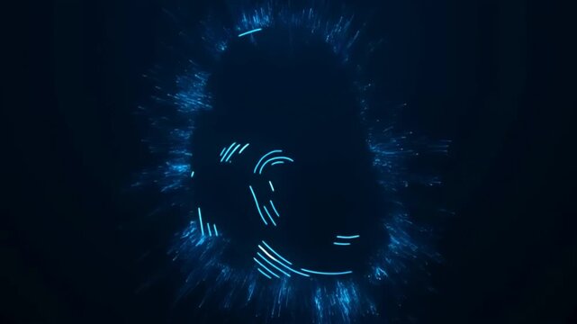 Fingerprint pattern glowing on dark blue background for digital identity security