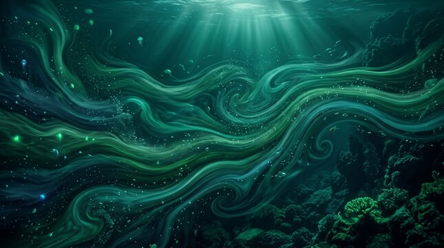 underwater green waves