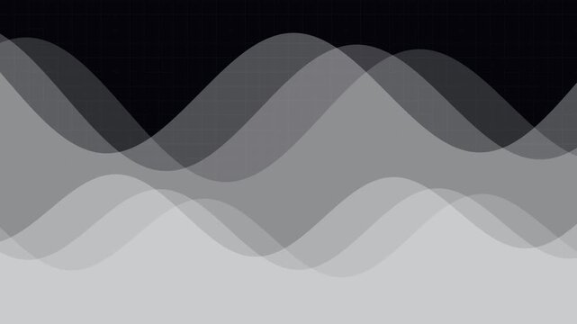 Grey layered waves create a smooth looping background pattern with subtle grid overlays