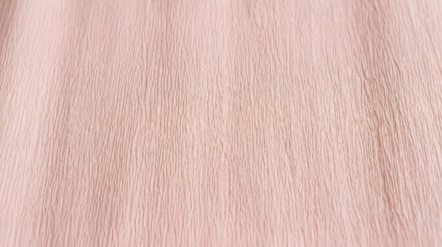 Soft pink crepe paper texture with fine vertical micro wrinkles and crumpled surface background