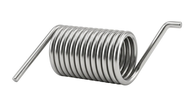 Industrial steel torsion spring, metallic coil hardware component, chrome metal spiral wire for mechanical engineering and manufacturing