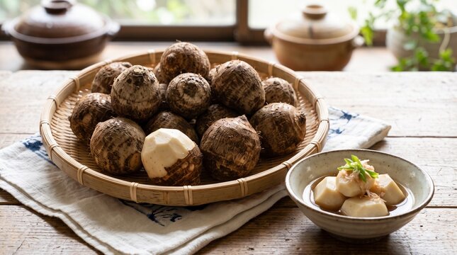 Raw taro roots