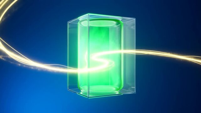 Clear glass cylinder with reflective outer frame against a deep blue background